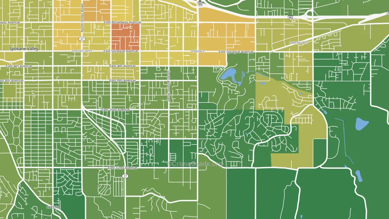 Veradale, WA Map of Vehicle Theft Rates