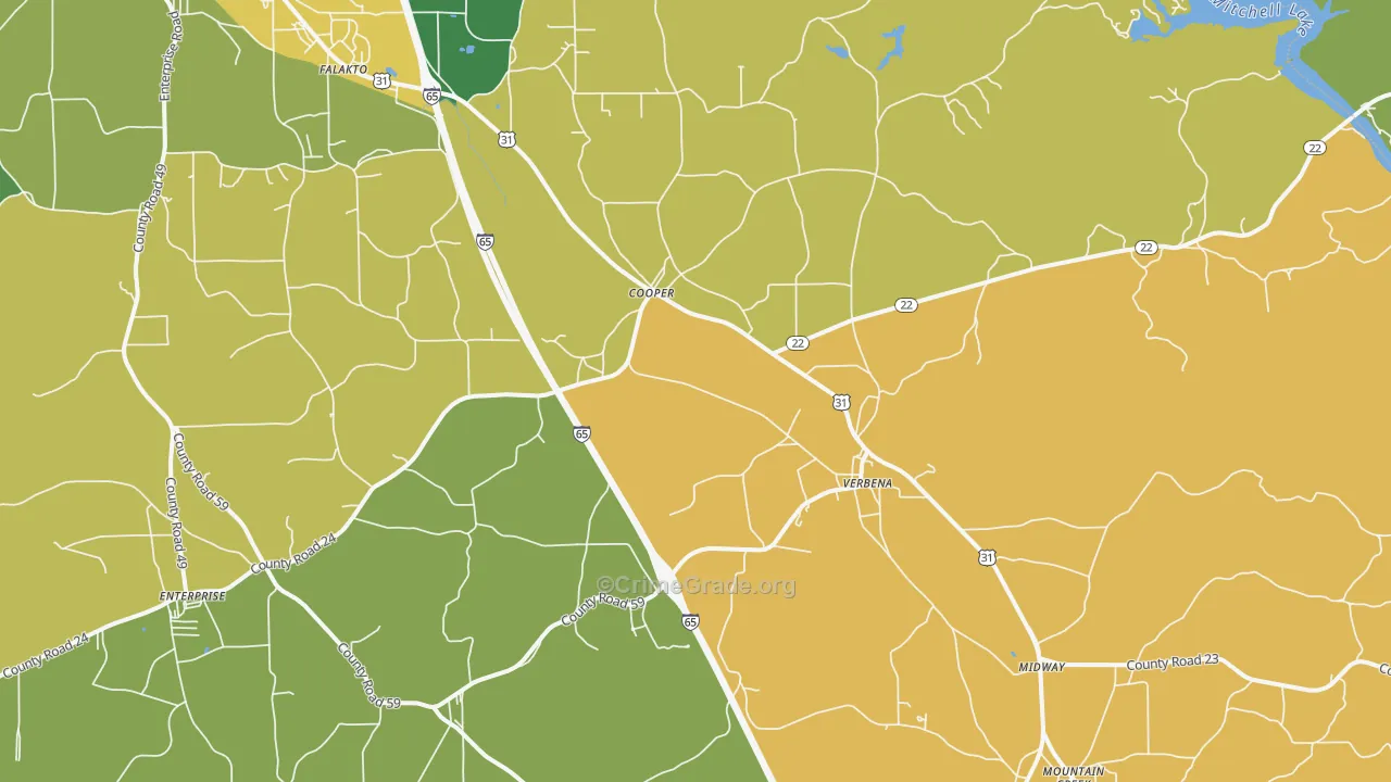 Verbena, AL Map of Vehicle Theft Rates