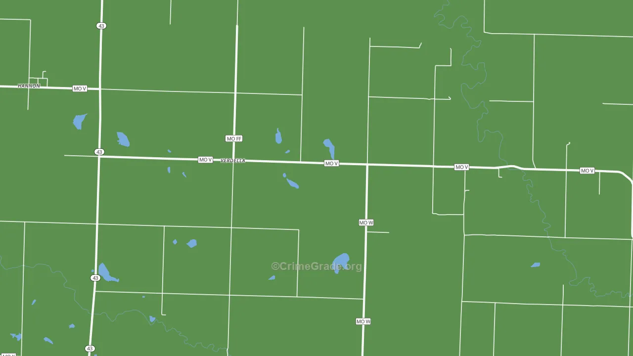 Verdella, MO Map of Vehicle Theft Rates