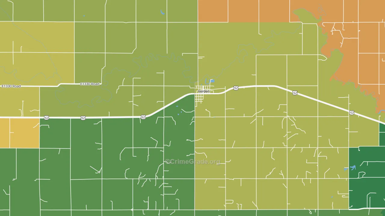 Verden, OK Map of Vehicle Theft Rates