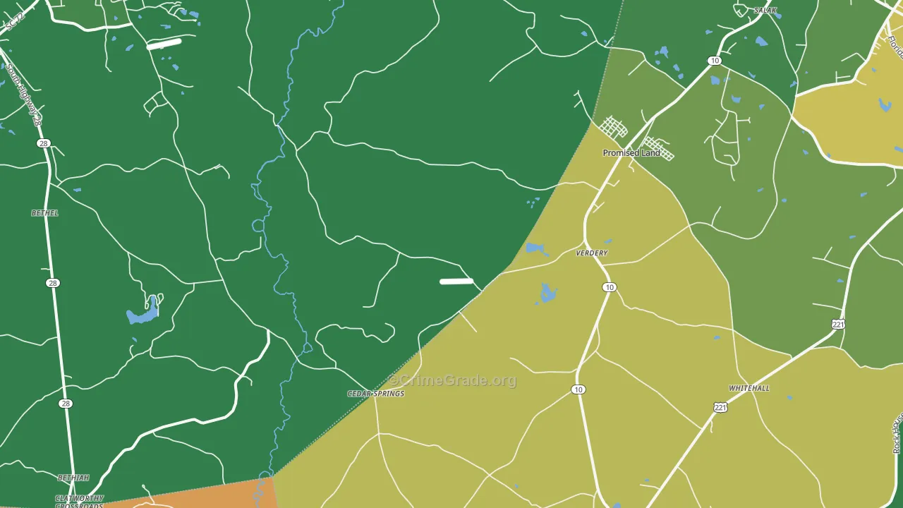 Verdery, SC Map of Vehicle Theft Rates