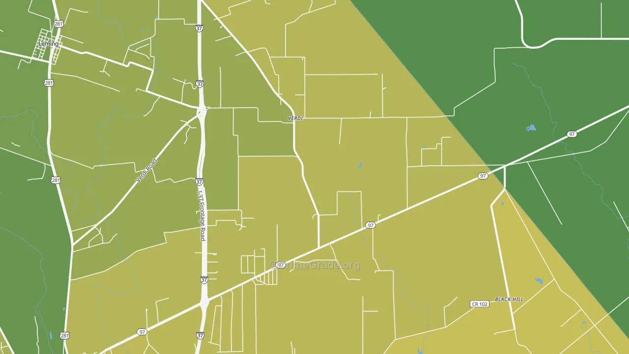 Verdi, TX Map of Vehicle Theft Rates