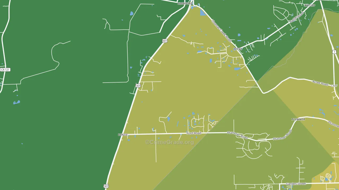 Verdie, FL Map of Vehicle Theft Rates