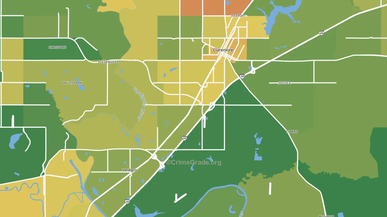 Verdigris, OK Map of Vehicle Theft Rates