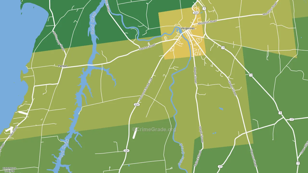 Vergennes, VT Map of Vehicle Theft Rates