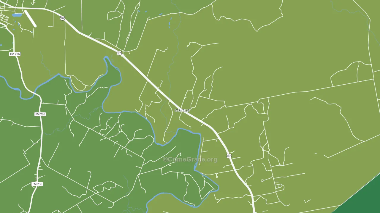Verhelle, TX Map of Vehicle Theft Rates
