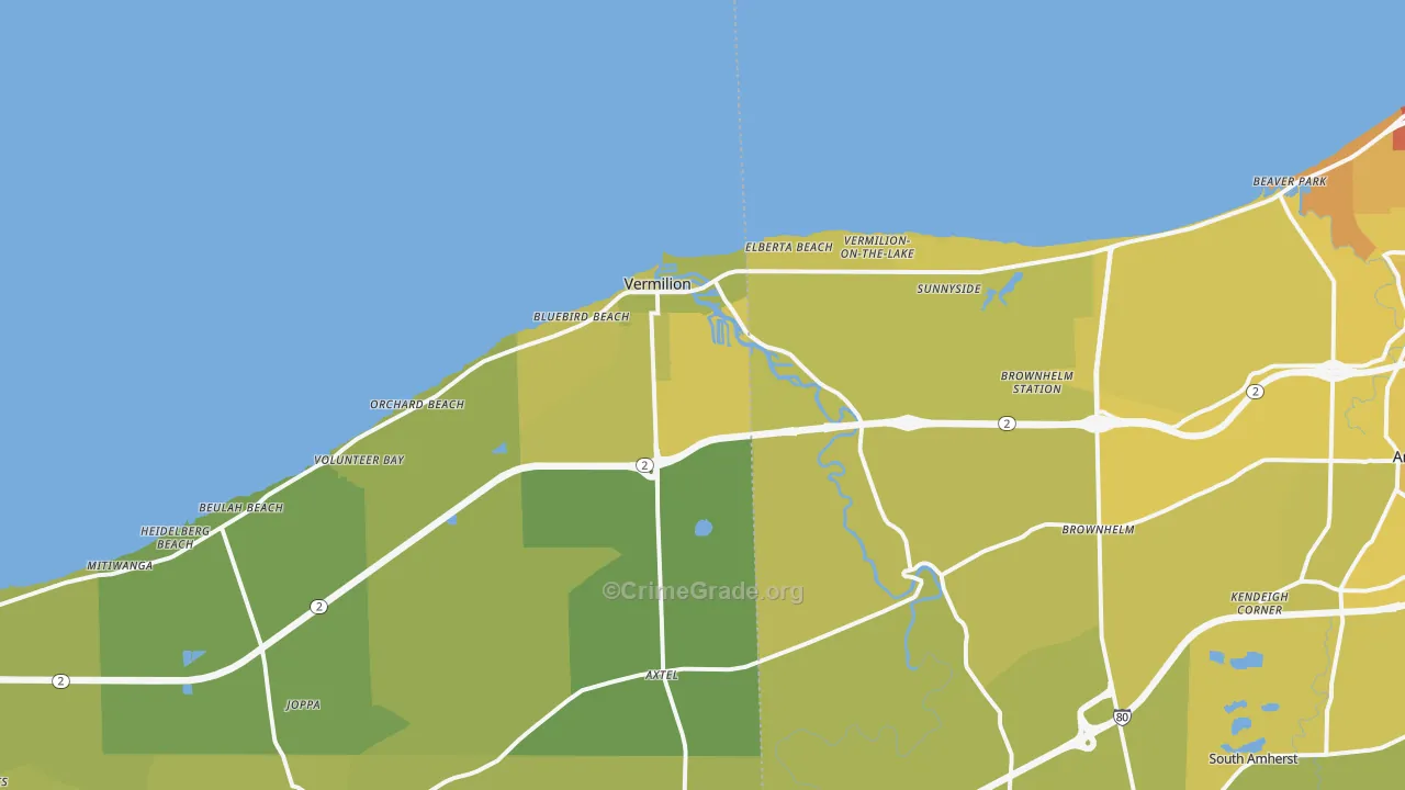 Vermilion, OH Map of Vehicle Theft Rates