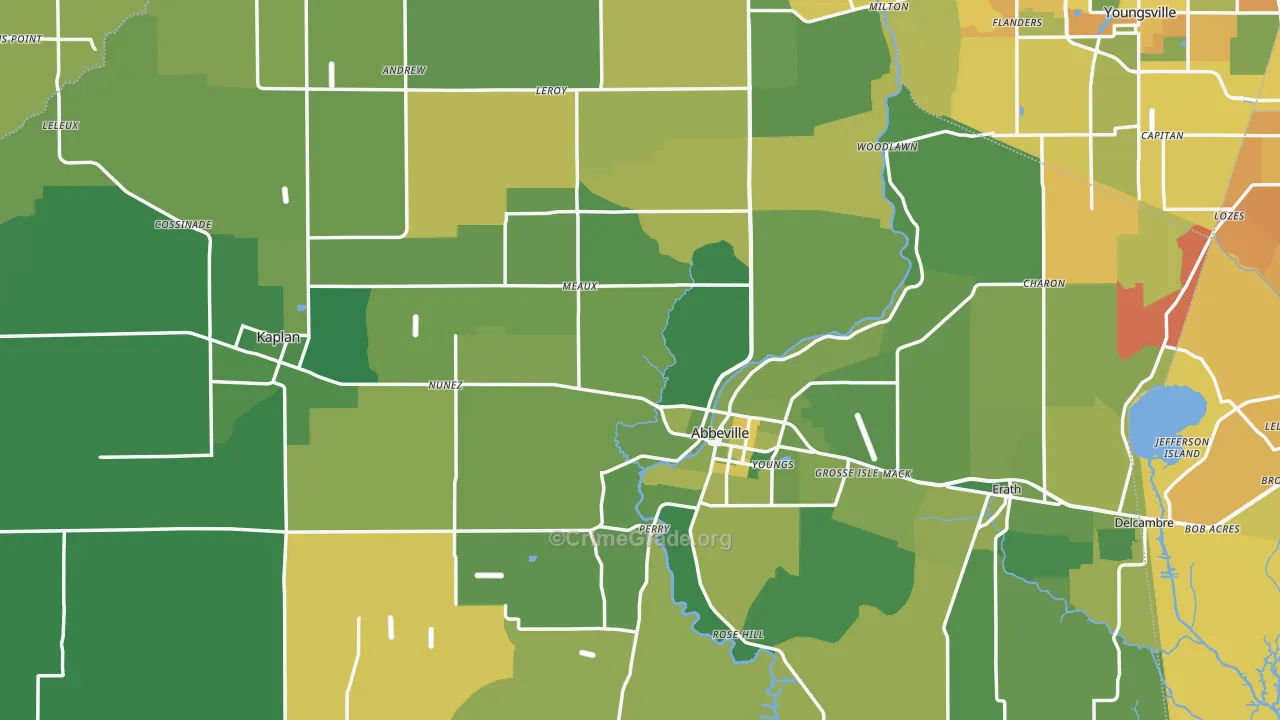 Vermilion Parish, LA Map of Vehicle Theft Rates