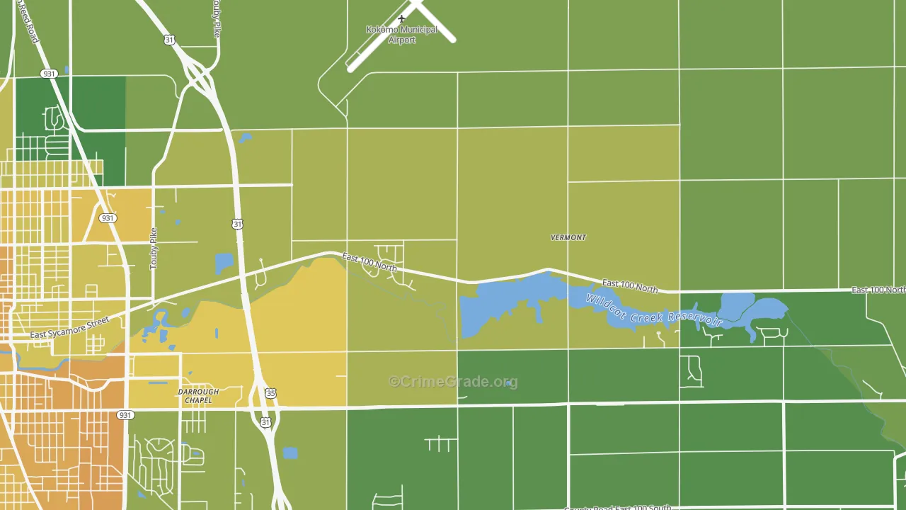 Vermont, IN Map of Vehicle Theft Rates