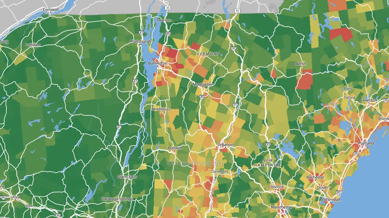 Vermont Map of Vehicle Theft Rates
