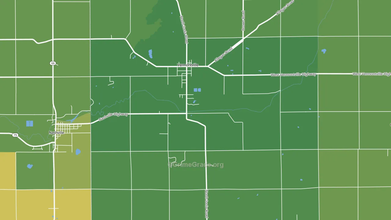 Vermontville, MI Map of Vehicle Theft Rates