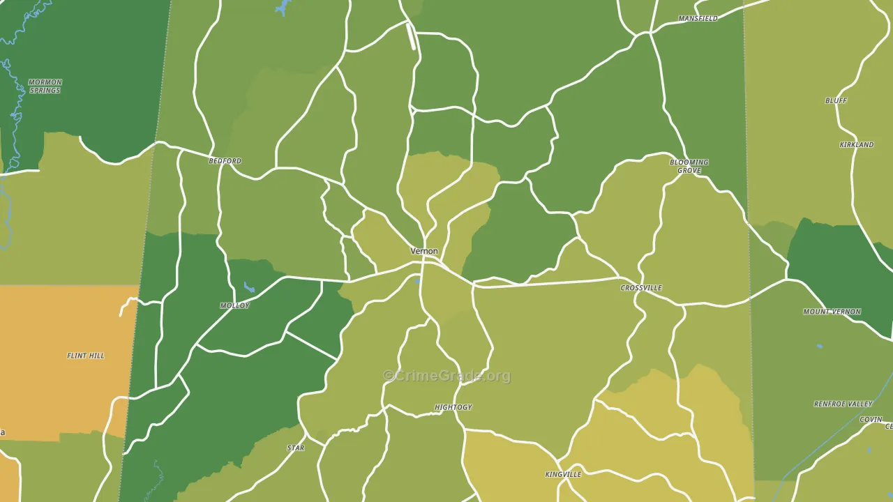 Vernon, AL Map of Vehicle Theft Rates