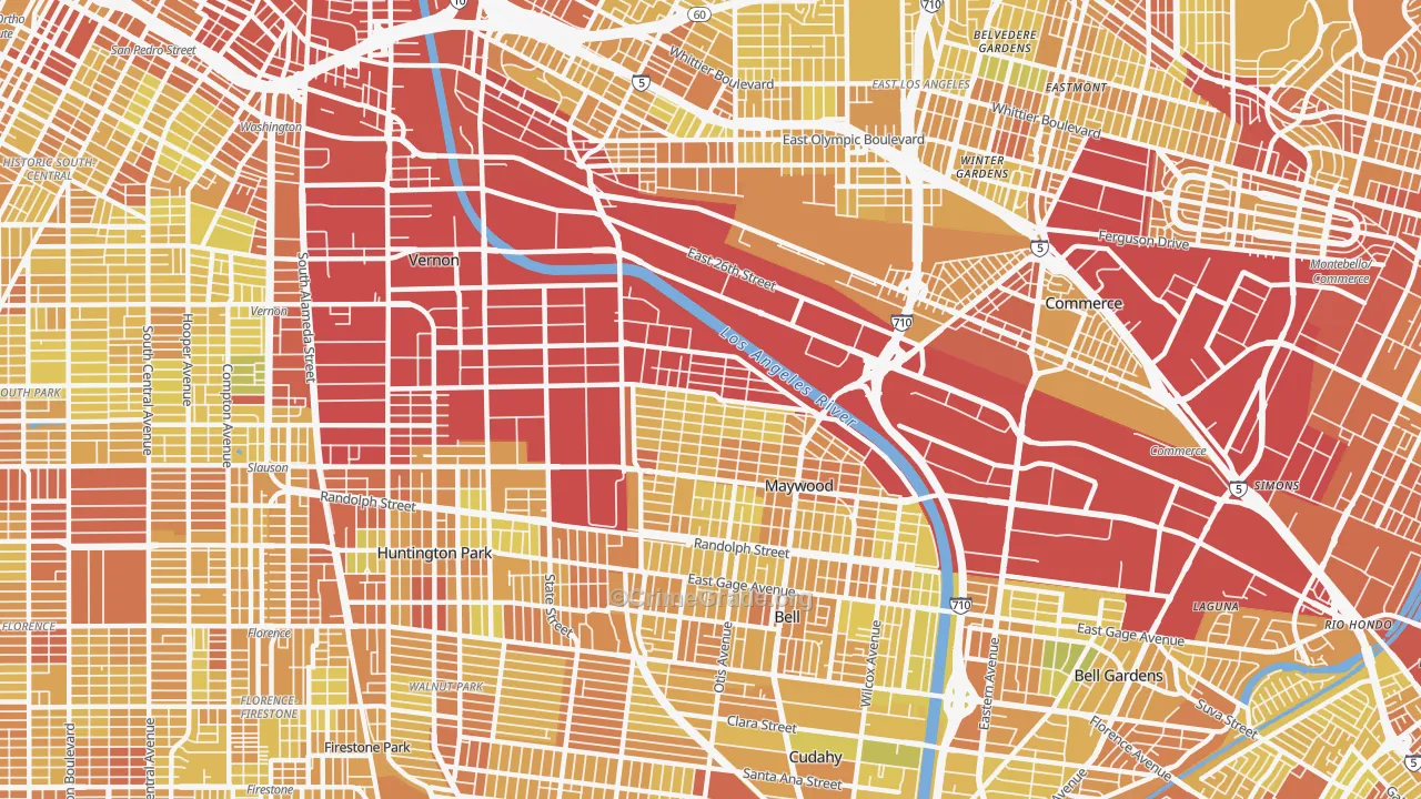 Vernon, CA Map of Vehicle Theft Rates