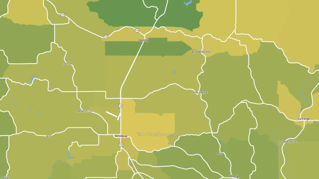 Vernon County, WI Map of Vehicle Theft Rates