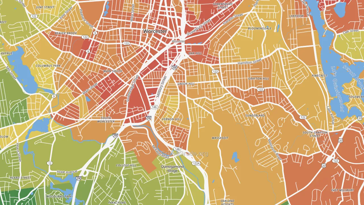 Vernon Hill, Worcester, MA Map of Vehicle Theft Rates