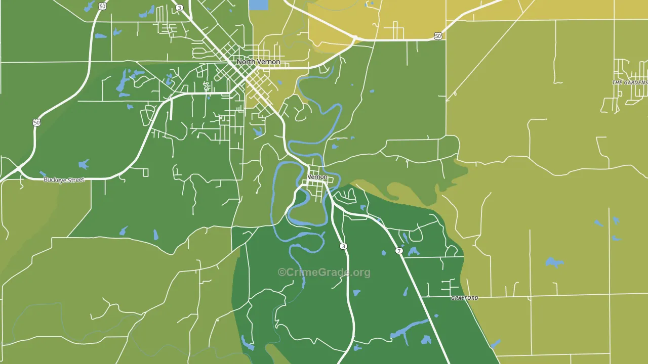 Vernon, IN Map of Vehicle Theft Rates