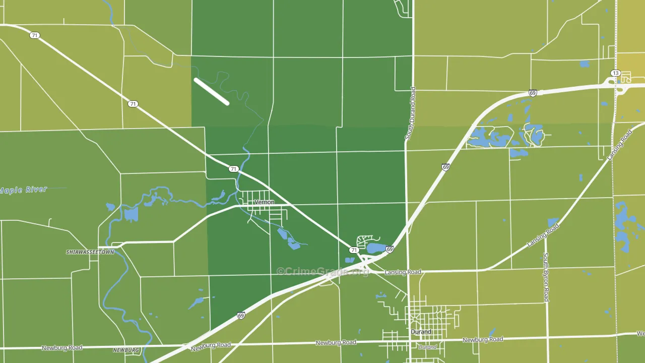 Vernon, MI Map of Vehicle Theft Rates