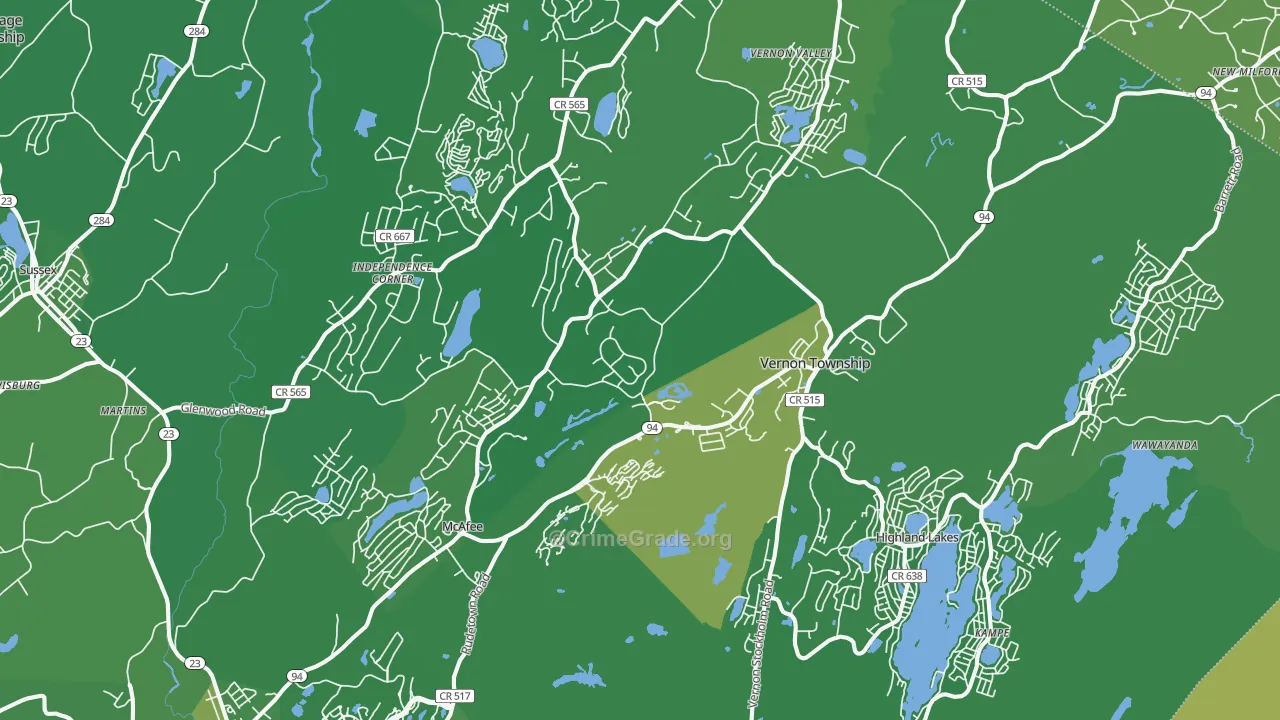 Vernon, NJ Map of Vehicle Theft Rates