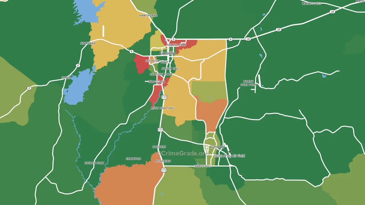 Vernon Parish, LA Map of Vehicle Theft Rates