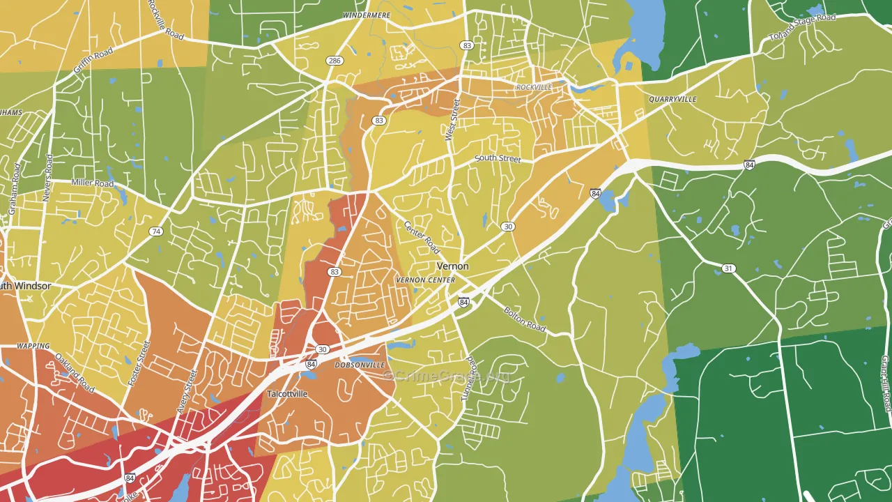 Vernon-Rockville, CT Map of Vehicle Theft Rates
