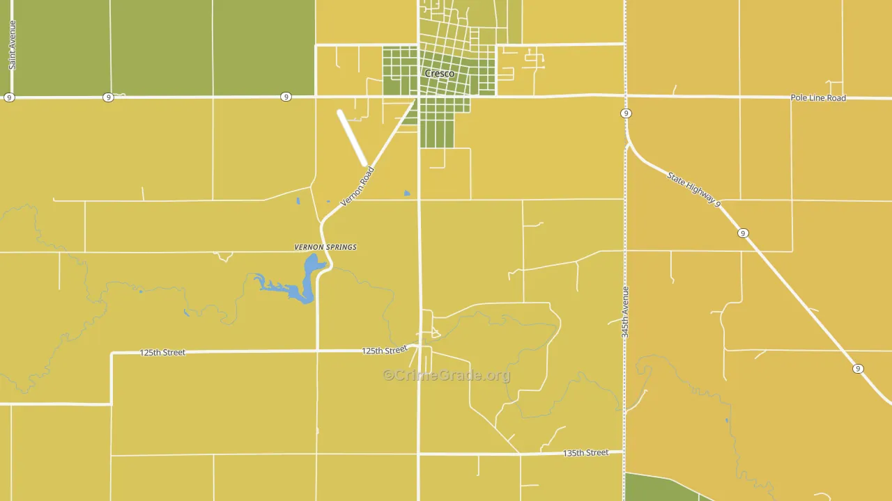 Vernon Springs, IA Map of Vehicle Theft Rates