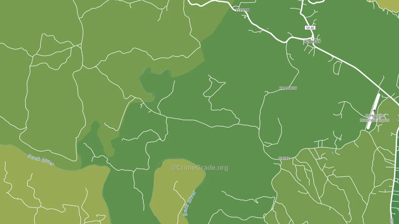 Vernon, TN Map of Vehicle Theft Rates