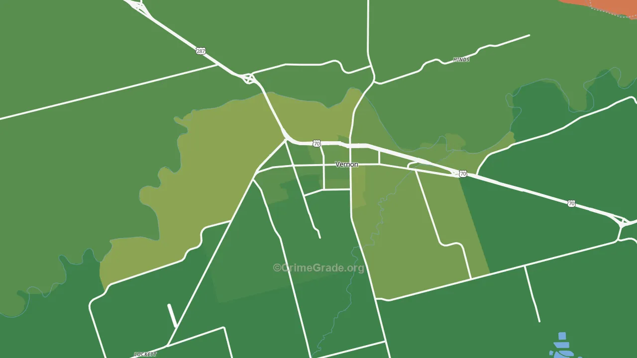 Vernon, TX Map of Vehicle Theft Rates