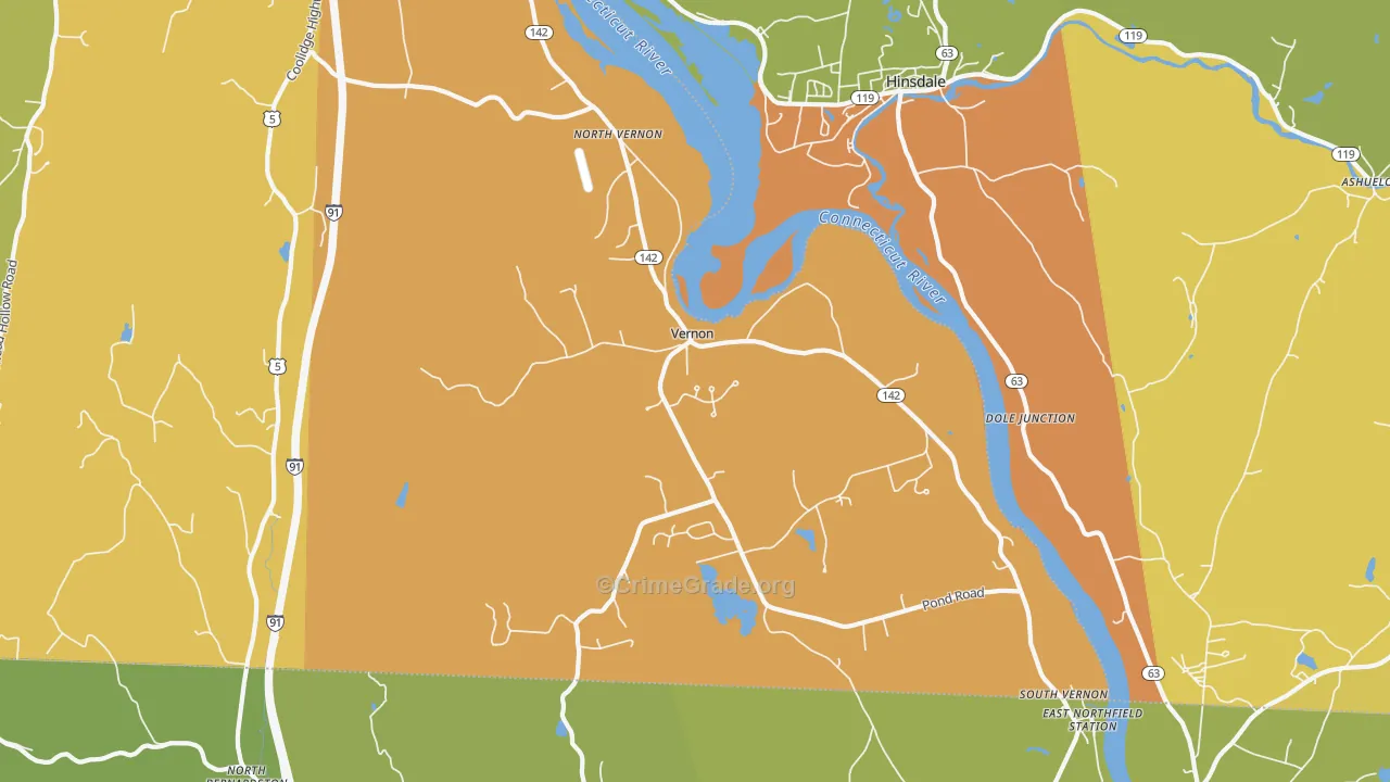 Vernon, VT Map of Vehicle Theft Rates