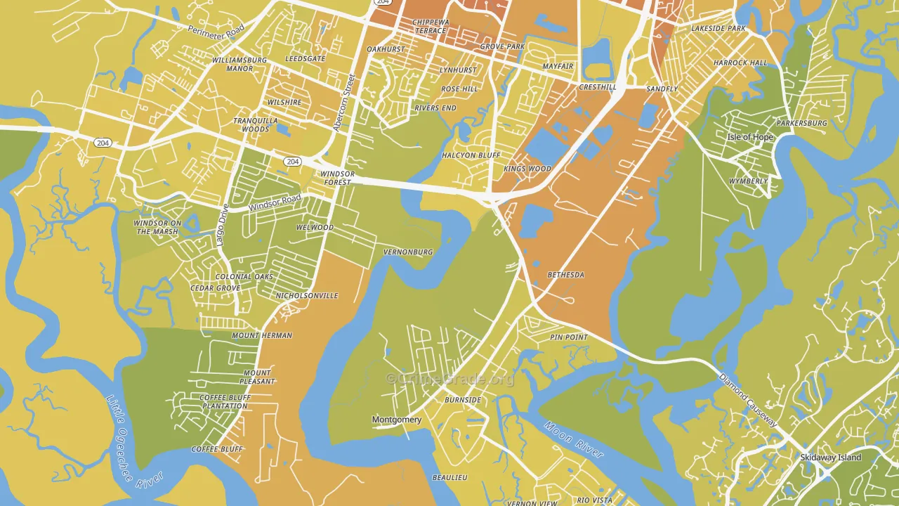 Vernonburg, GA Map of Vehicle Theft Rates
