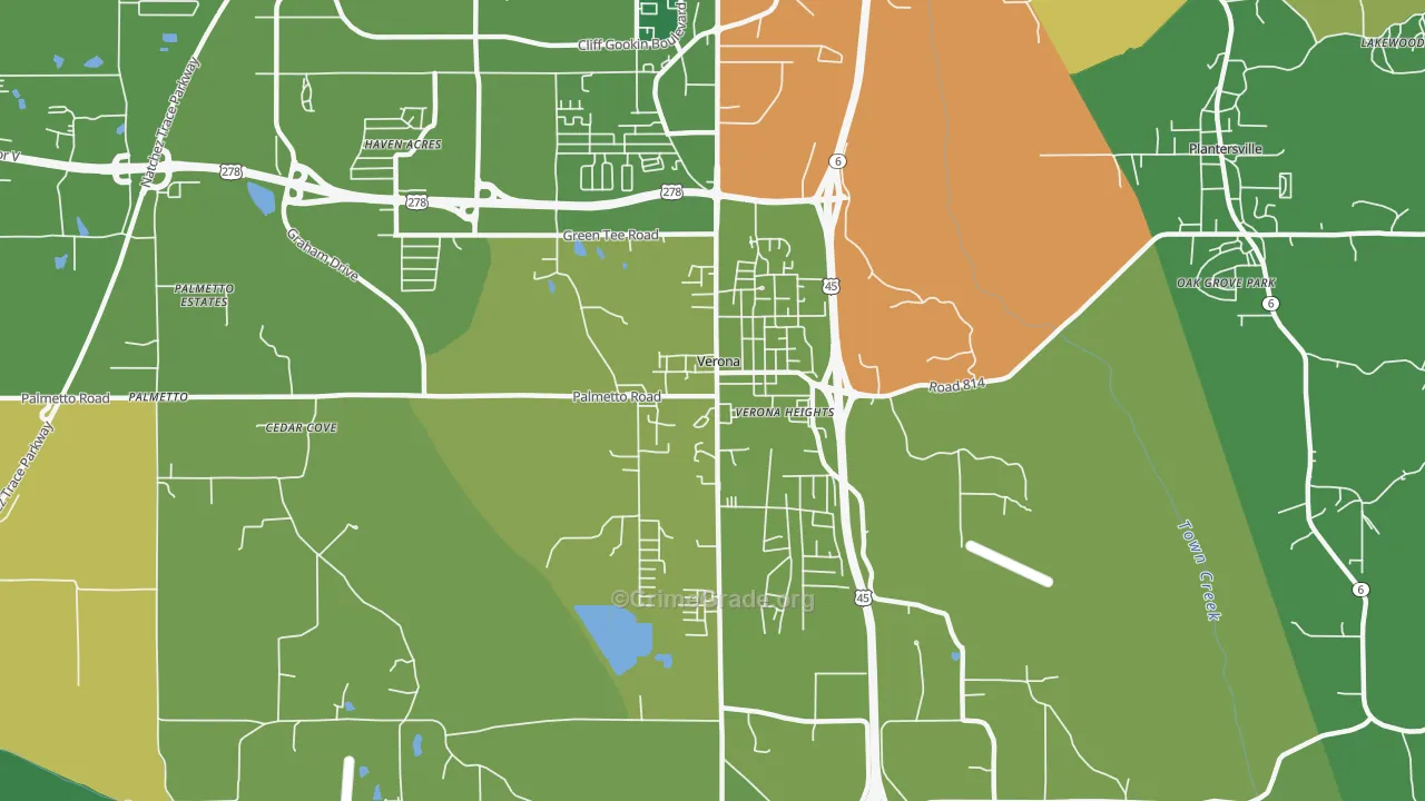 Verona, MS Map of Vehicle Theft Rates