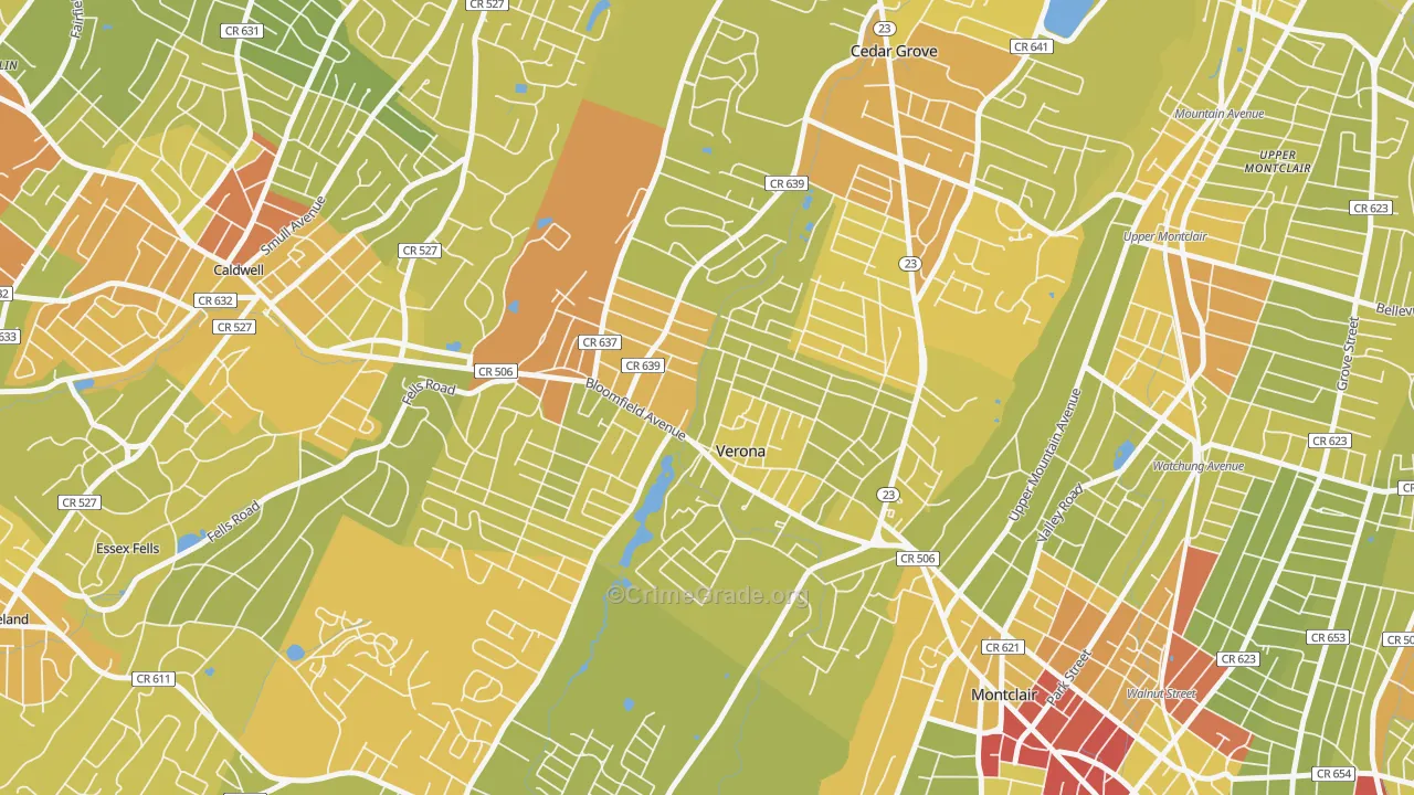 Verona, NJ Map of Vehicle Theft Rates