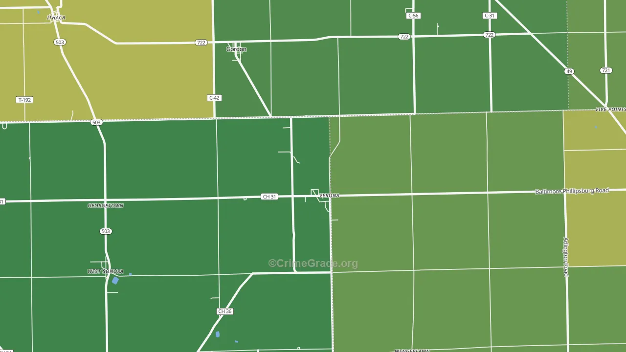 Verona, OH Map of Vehicle Theft Rates