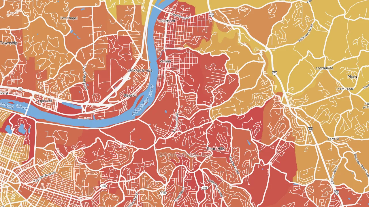 Verona, PA Map of Vehicle Theft Rates
