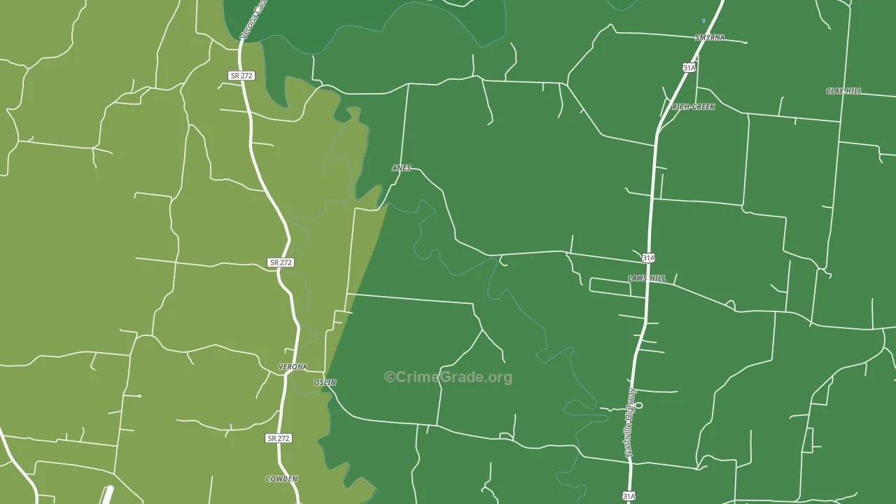 Verona, TN Map of Vehicle Theft Rates