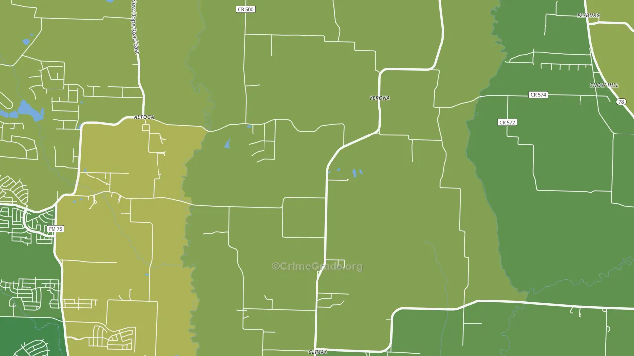 Verona, TX Map of Vehicle Theft Rates