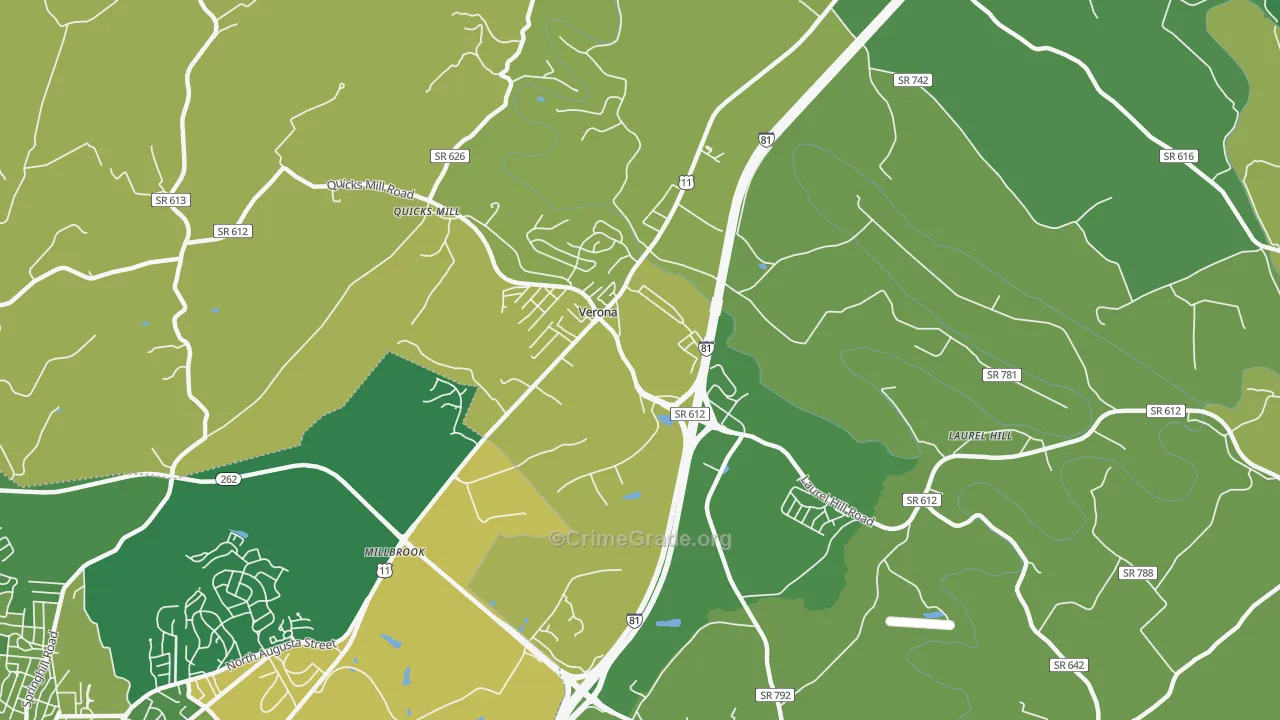 Verona, VA Map of Vehicle Theft Rates