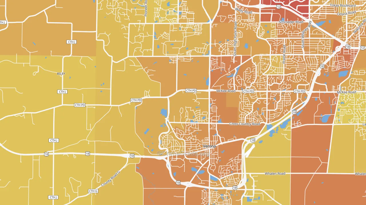 Verona, WI Map of Vehicle Theft Rates