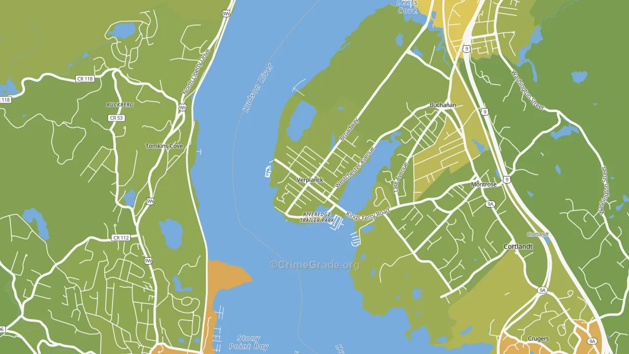 Verplanck, NY Map of Vehicle Theft Rates