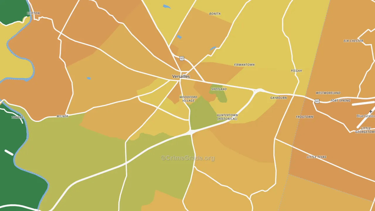Versailles, KY Map of Vehicle Theft Rates