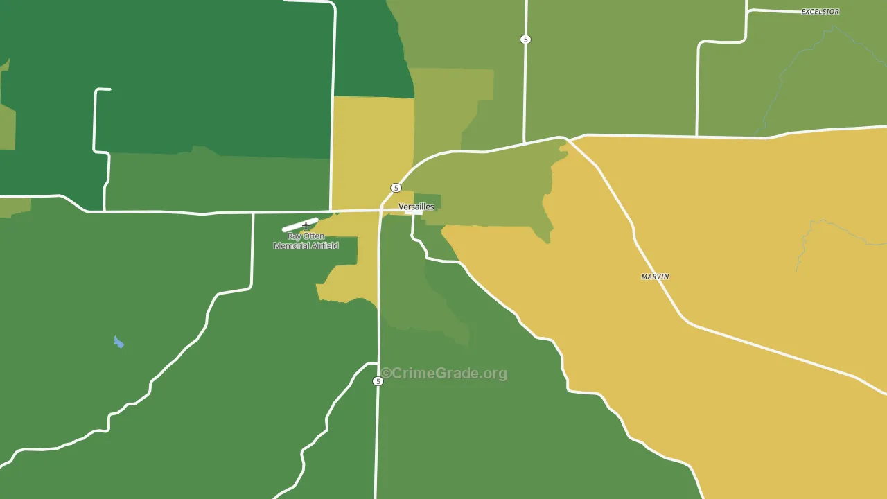 Versailles, MO Map of Vehicle Theft Rates