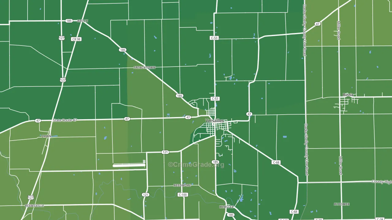 Versailles, OH Map of Vehicle Theft Rates
