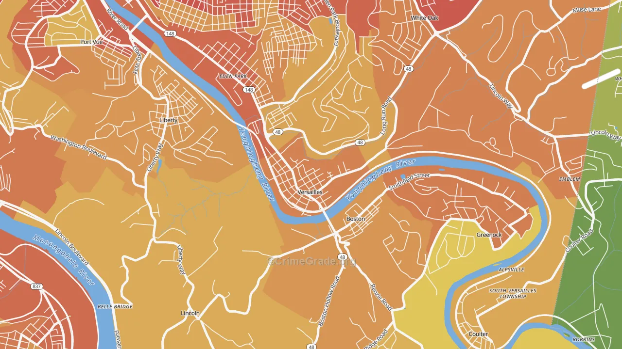 Versailles, PA Map of Vehicle Theft Rates