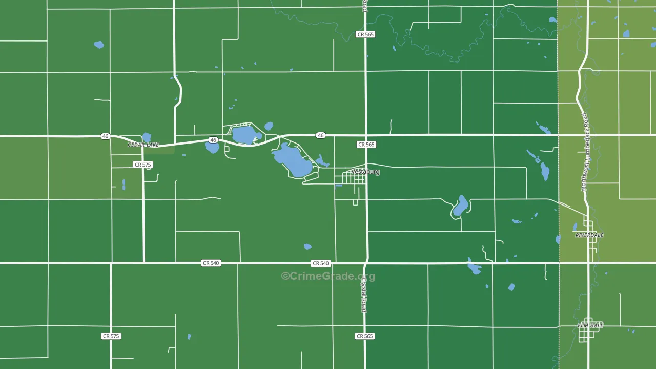 Vestaburg, MI Map of Vehicle Theft Rates
