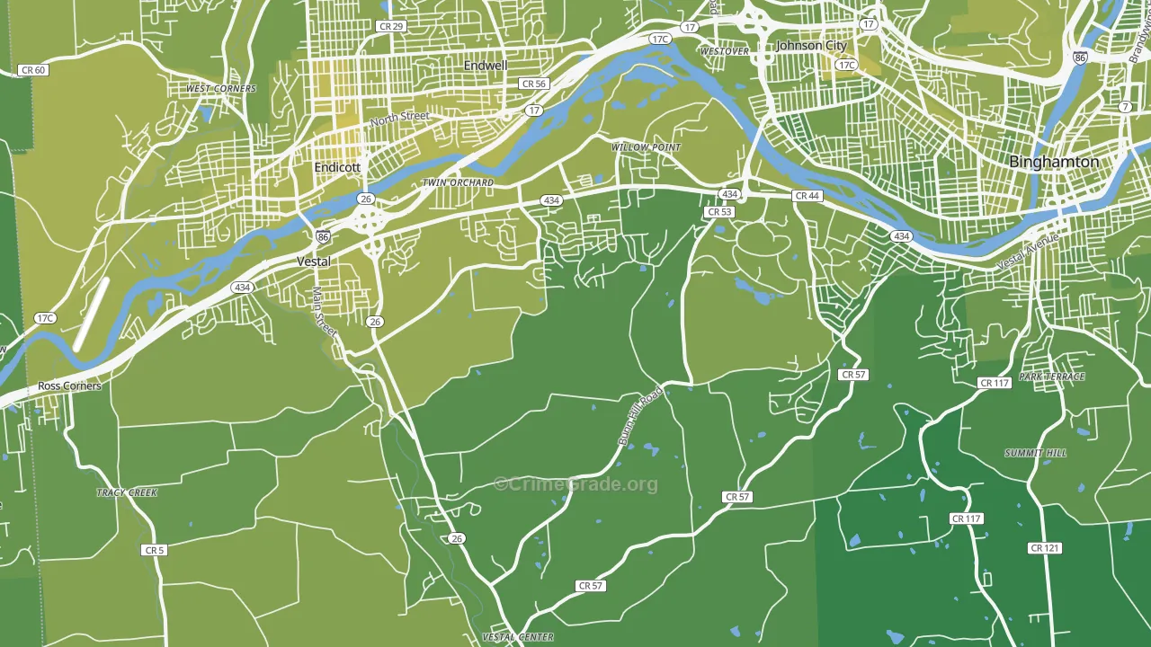 Vestal, NY Map of Vehicle Theft Rates