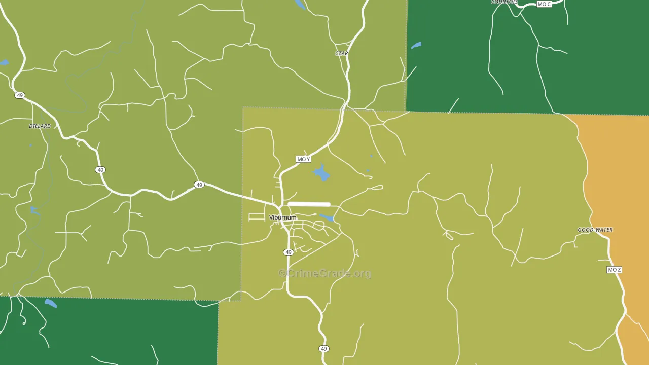 Viburnum, MO Map of Vehicle Theft Rates