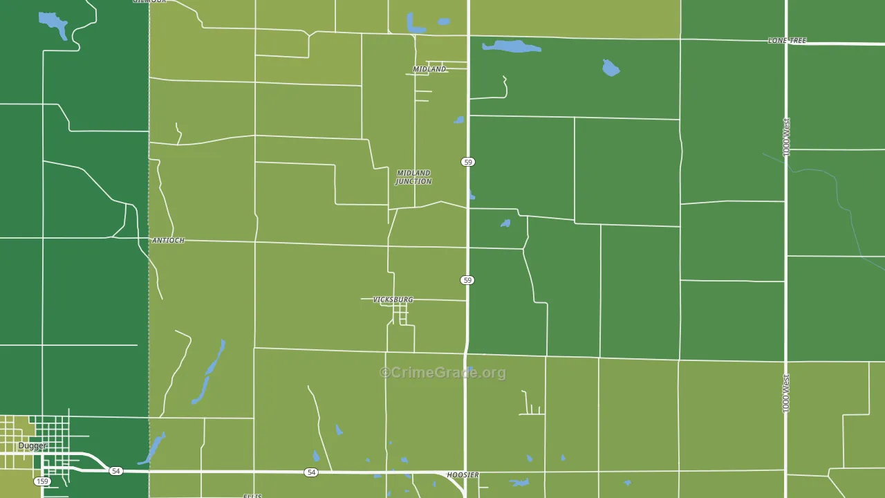 Vicksburg, IN Map of Vehicle Theft Rates