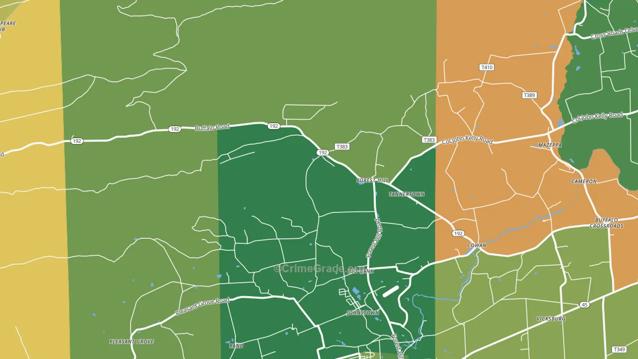 Vicksburg, PA Map of Vehicle Theft Rates