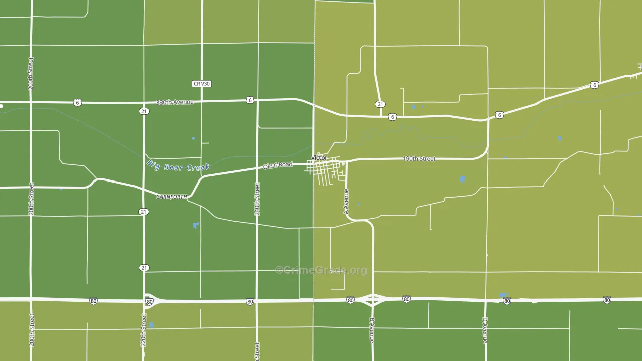 Victor, IA Map of Vehicle Theft Rates