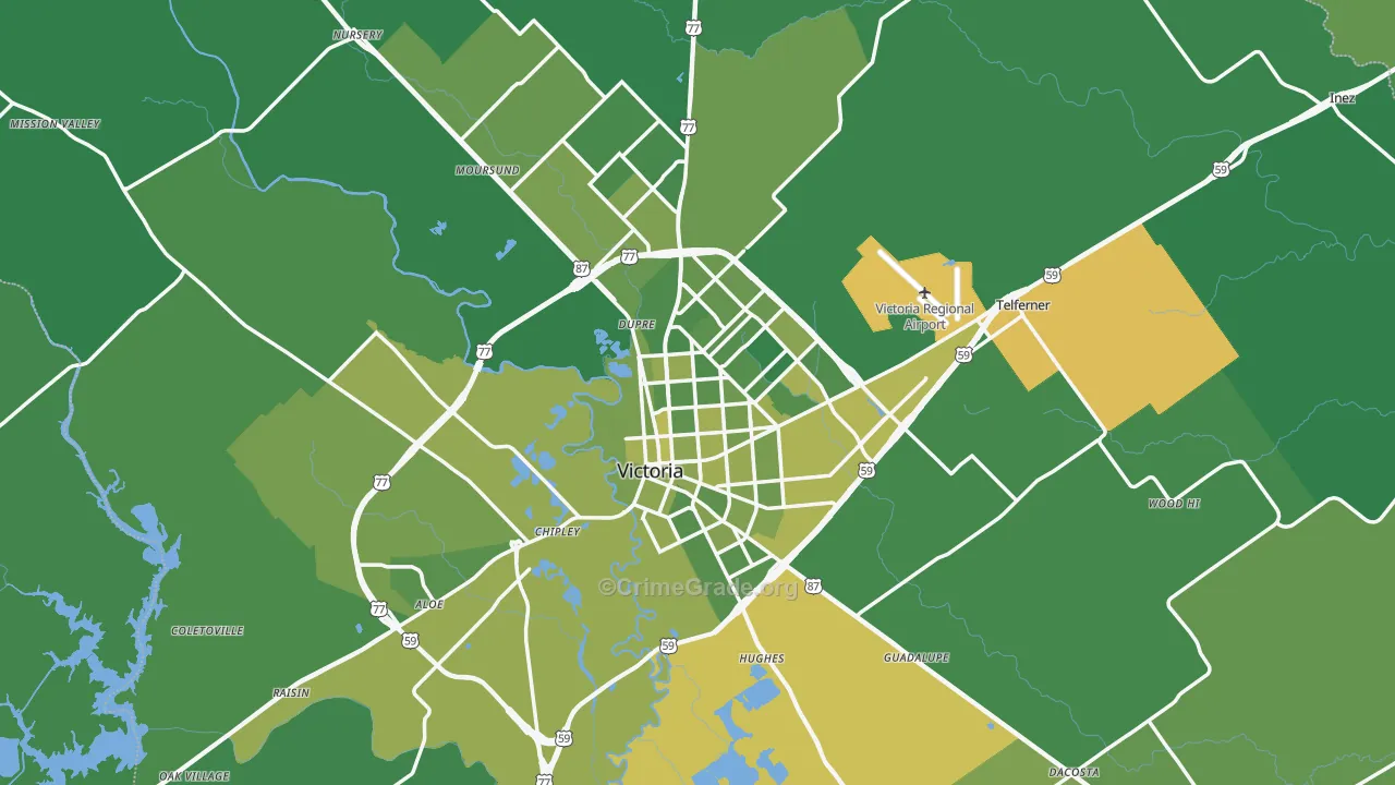 Victoria County, TX Map of Vehicle Theft Rates