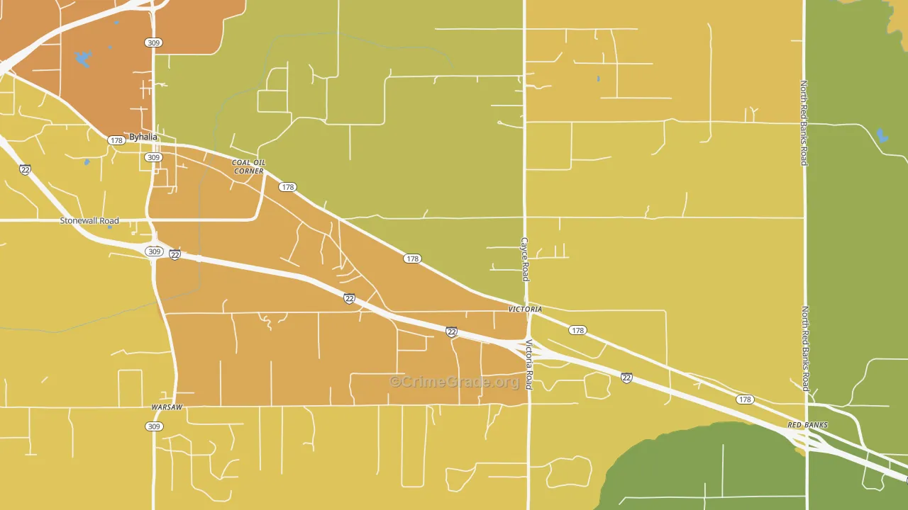 Victoria, MS Map of Vehicle Theft Rates